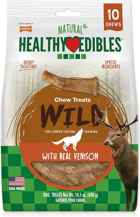 Nylabone Healthy Edibles WILD Antler Natural Long Lasting Venison Flavor Dog Chew Treats Antler Medium/Wolf (10 Count), -...