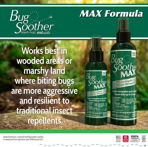 Bug Soother MAX - Natural Gnat, Tick, and Mosquito Repellent, 8 fl oz Bug Spray Deterrent - DEET-Free Safe for Adults and The Environment - Made i...