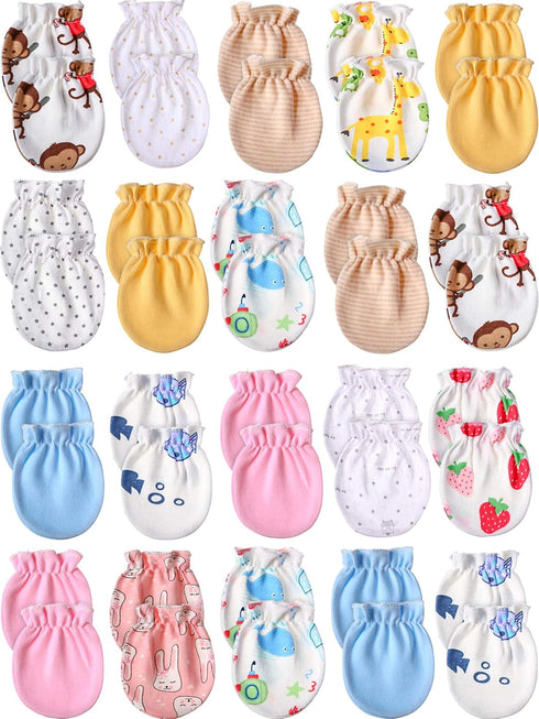 Syhood 20 Pairs Newborn Baby No Scratch Mittens Boy Girl Infant Toddler Unisex Elastic Cotton Wrist Gloves Set for 0-6 Months...