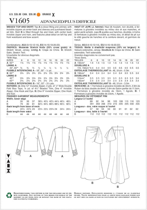 Vogue V1605A5 Women's Close-Fitting Blouse and Wrap Skirt Sewing Patterns, Sizes 6-14...