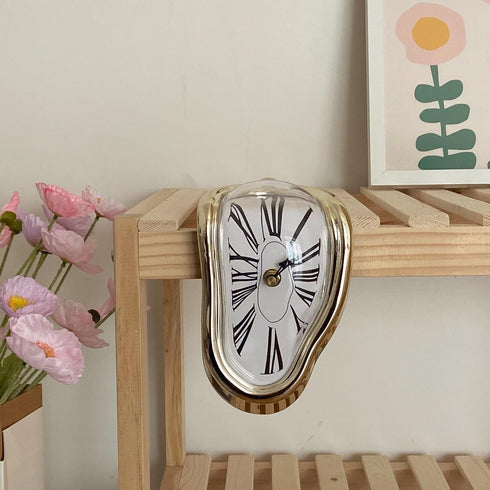 Melting Clock, Salvador Dali Watch Melted Clock for Decorative Home Office Shelf Desk Table Funny Creative Gift, Rome Gold...