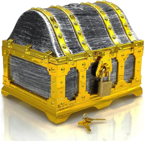 Kids Golden Frame Pirate Treasure Chest with Lock and Key, Treasures Collection Storage and Decorative Box for Kids Birthday Pirate Party Favors...