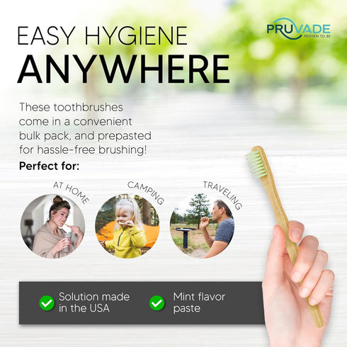 36 Pack Disposable Bamboo Toothbrushes with Toothpaste Built in - Prepasted Toothbrushes Individually Wrapped - Single Use Waterless Tooth Brush w...