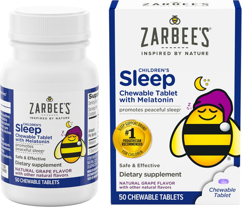 Zarbee's Kids 1mg Melatonin Chewable Tablet Drug-Free & Effective Sleep Supplement Easy to Take Natural Grape Flavor Tablets for Children Ages 3 a...