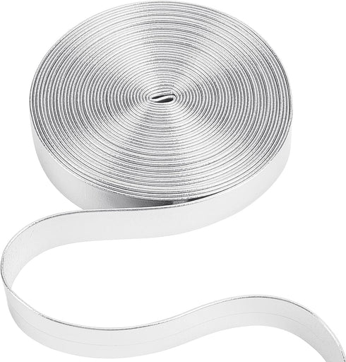 GORGECRAFT 5.5Yds Metallic Leather Straps 0.6" Wide Shiny Flat Silver Leather Cord Glossy Pu Leather Lace Stripper Beading String Ribbon Crafts Do...