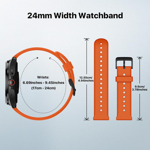 Ticwatch Pro 5 Smartwatch Band Replacement 24mm Width Silicone Watch Strap Quick Release Genuine Watch Band Only for Pro 5 Watch, Bonfire Orange...