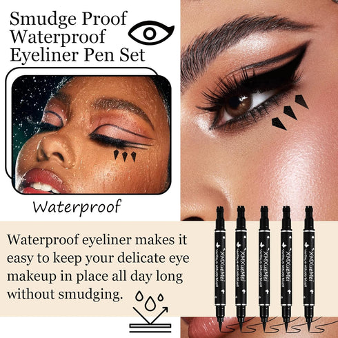 Double Side Liquid Winged Eyeliner Stamp,Smudge Proof Waterproof Eyeliner Pen Set,Long-Lasting Eye Liner Face Makeup,Star Flowers Hearts Triangle ...