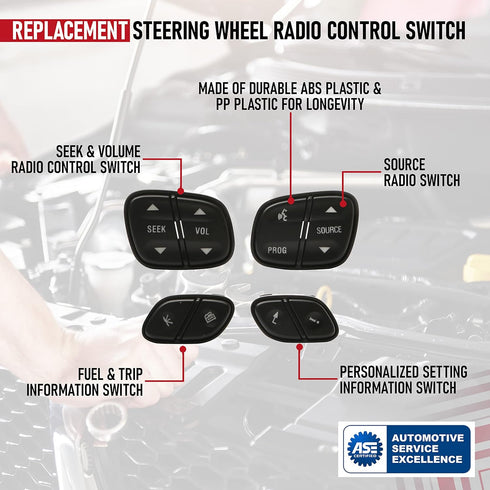 Replacement Steering Wheel Control Switch Kit - Compatible with Buick, Cadillac, Chevy, GMC - Silverado, Sierra, Tahoe, Yukon, Trailblazer 2002-09...