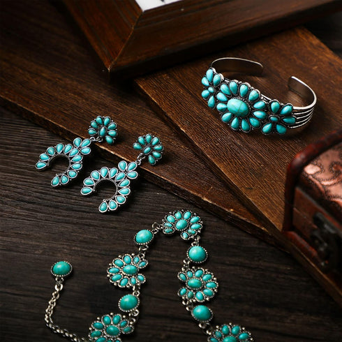 3 Pcs Turquoise Jewelry for Women Turquoise Jewelry Set Silver Bohemian Turquoise Jewelry Necklace Western Jewelry Vintage Turquoise Dangle Earrin...