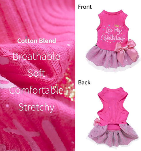 Fitwarm It's My Birthday Dog Dress, Dog Birthday Dress with Bowknot, Dog Clothes for Small Dog Girl, Funny Dog Clothes, Pet Cat Outfit, Pink, Larg...