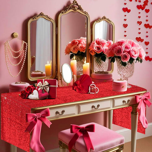 yuboo Red Sequin Table Runners,Glitter Table Runner 2 Pack 12''x108'' for Mother's Day/4th of July/Girls' Birthday Party/Wedding/Bridal Baby Showe...