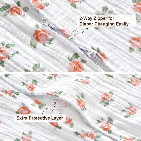 PHF 100% Muslin Cotton Baby Sleep Sacks, 0-6 Months Sleep Sack with 2-Way Zipper, 2 Pack Cooling 0.5 TOG Breathable Small Size Sleeveless Baby Wea...