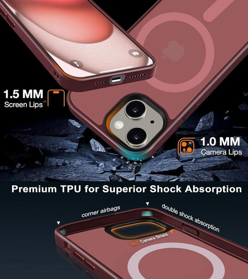 for iPhone 15 Plus Case 6.7” - Matte Maroon for iPhone 15 Plus Phone Cases, Strong Magnetic Compatible with MagSafe, Military Grade Drop Protectio...