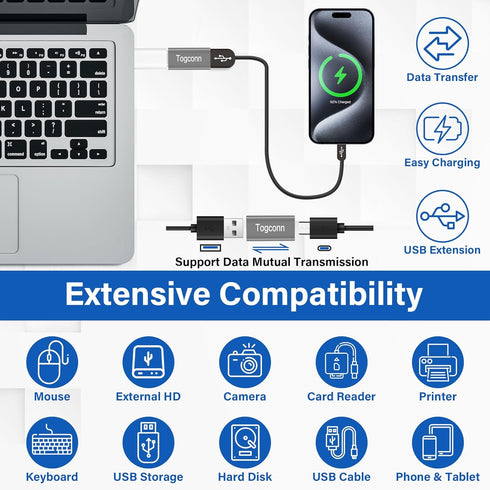 USB C to USB 3.0 Adapter (2 Pack),USB Type-C (Female) to USB A (Female) Coupler Convert,Bi-Directional High Speed USB Extension Connector Support ...