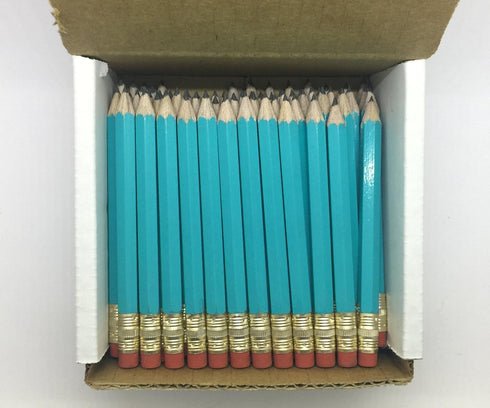 Express Pencils Half Pencils with Eraser - Golf, Classroom, Pew, Short Mini Non Toxic - Hexagon, Sharpened, 2 Pencil, (Color - Light Turquoise), (...