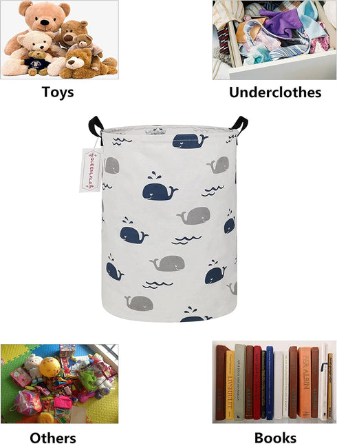 QUEENLALA Large Storage Basket,Laundry Hamper/Bathroom/Home Decor/Collapsible Round Storage Bin,Boys and Girls Hamper/Boxes/Clothing(Round-Blue Cu...