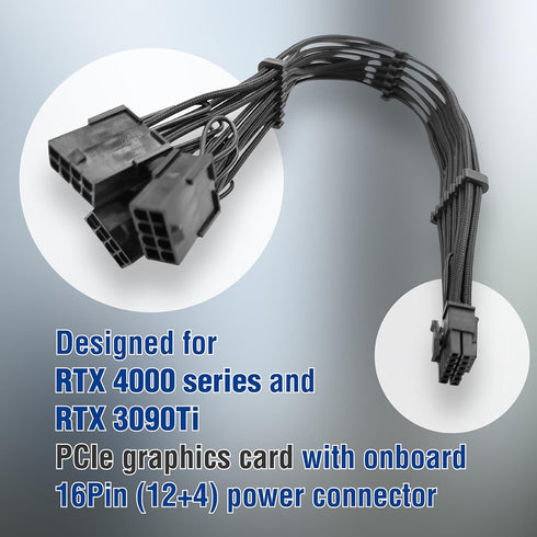 Premium Sleeved 12VHPWR PCI-e 5.0 16Pin (12+4) to Triple 8-Pin GPU Power Extension Cable (F04-303BK)...