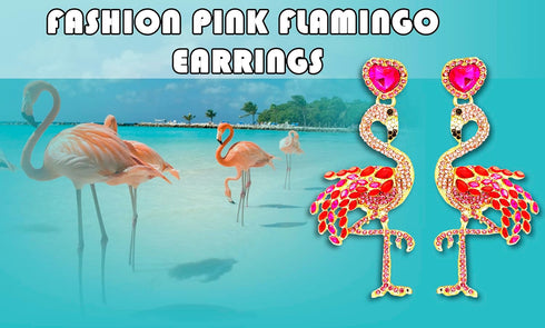 Pink Flamingo Earrings for Women - Fun and Sparkly Crystal Earring Accessories - Dangle Drop Flamingo Jewelry – Gorgeous Glam Pink Flamingo Earrin...
