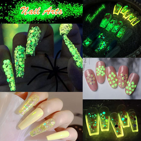 Glow in The Dark Glitter, SEISSO 12 Bottles Luminous Glitter with UV Flashlight Set, 10g/Bottle Chunky Glitter Powder for Resin Arts Crafts, Body ...