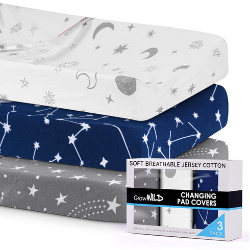 GROW WILD Changing Pad Cover 3 Pack | Soft & Stretchy Jersey Cotton | Baby Changing Table Pad Cover | Diaper Changing Pad Covers for Girls and Boy...