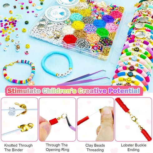 Flat Clay Beads Bracelet Making Kit Jewelry Making Kit for Beginner, 6mm Flat Polymer Heishi Beads Letter Bead Friendship Bracelet Beads DIY Arts ...