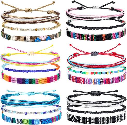 Kigeli 18 Pcs Boho Surfer Bracelet Ankle Adjustable Waterproof Braided String Beaded Anklets Unisex Handmade Bracelet Colorful Bohemia Anklet Chai...
