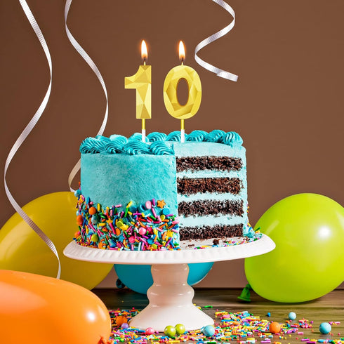 10th Birthday Candles Cake Numeral Candles Happy Birthday Cake Candles Topper Decoration 3D Number Candles Cupcake Topper for Birthday Wedding Ann...