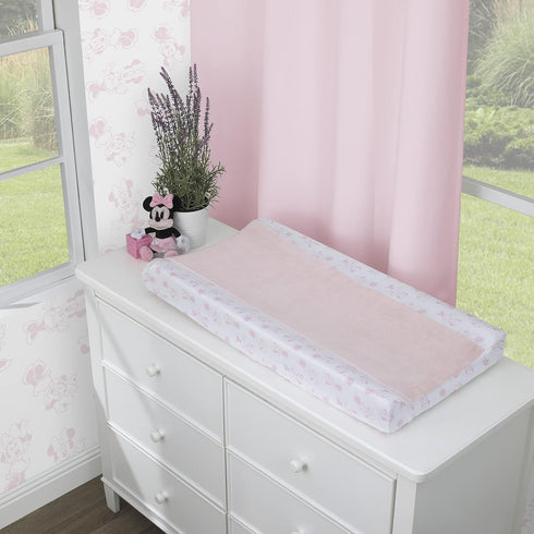 Disney Minnie Mouse Be Happy Pink and White Super Soft Changing Pad Cover...