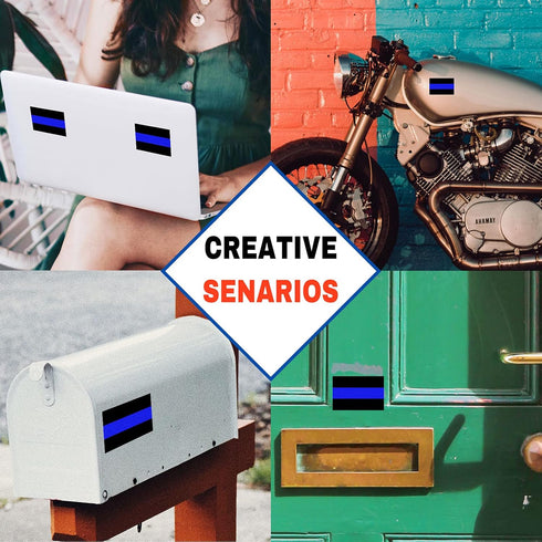 10 Pack Reflective License Plate Stickers (1.5" x 1") Police Thin Blue Line Vinyl Decal Stickers Honoring Police Law Enforcement Vinyl Window Lapt...