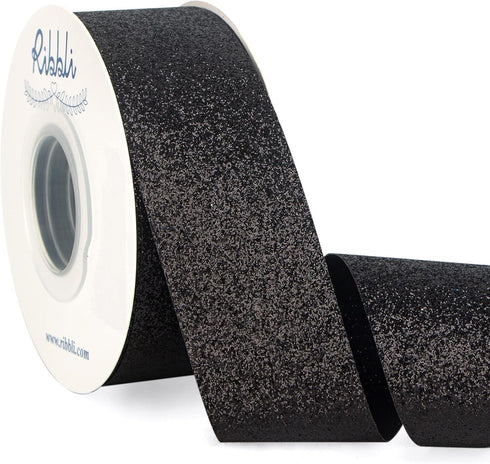 Ribbli Black Glitter Ribbon,Gift Wrapping Ribbon Black Cut Edge Christmas Ribbon for Crafts, ChritmasTree Decoration,Ornaments decoration,Home Dec...