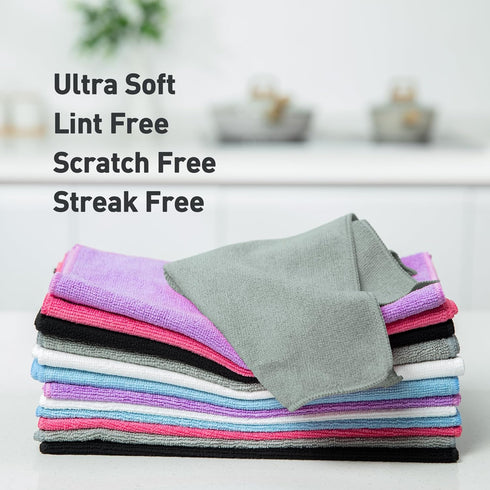 Gray Microfiber Cleaning Cloth 13"x13", Ultra Soft Absorbent Microfiber Cleaning Rags for Housekeeping Cleaning Supplies, Lint Free Reusable Clean...