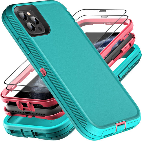 for iphone 11 Pro Case, Military Grade 3 in 1 Heavy Duty Shockproof/Drop Proof/Dust Proof Case with 2Pcs Tempered Glass Screen Protector (Aqua Blu...