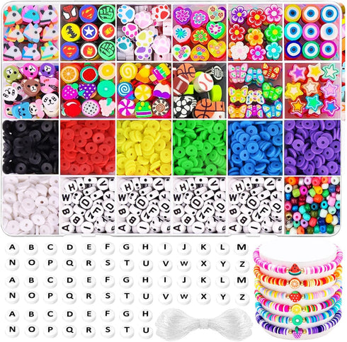 2080PCS letter Clay Beads for Bracelets keychain making kit, letter bedas Fruit Flower Clay Beads Charms Kit with Accessories DIY Crafts for women...