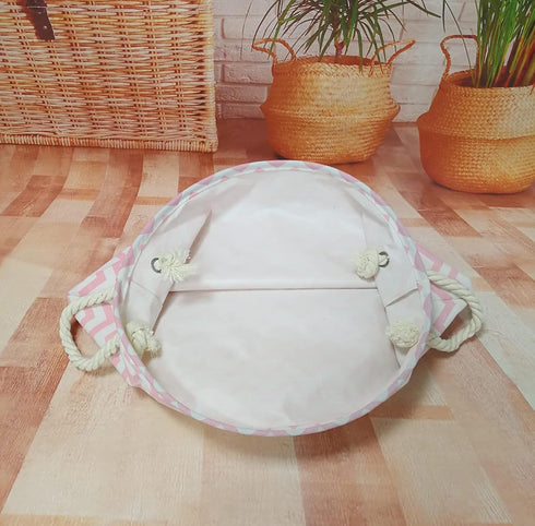 Round Laundry Basket, Waterproof Canvas Large Clothes Basket Laundry Hamper with Handles,Cute Cartoon Kids Nursery Hamper for Girls Room,Toy Stora...