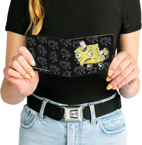 Nickelodeon Men's Wallet, Bifold, Mocking Spongebob Pose Outline Black Gray, Vegan Leather, Multicolor, Standard Size...