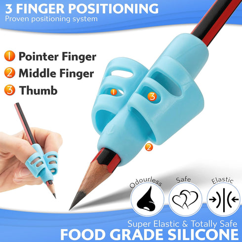 Stylo Pack of 3 Pencil Grips for Kids Handwriting Perfect Pencil Holders for Kids Home Schooling and Preschool Writing Tools for Kids Assorted Pen...