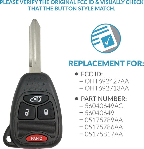 Keyless2Go Replacement for Keyless Entry Remote Car Key Vehicles That Use 4 Button OHT692427AA...