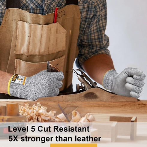 JPP Premium Cut Resistant Gloves, CE Level 5 Protection, PU Coated Cut Proof Work Gloves with Firm Grip, Breathable and Lightweight, 3D Comfort Fi...