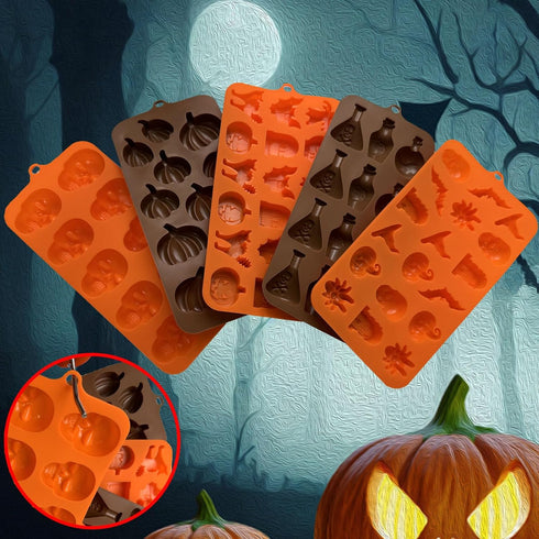 5PCS Halloween Themed Silicone Molds,Acxydm 70 Cavity 3D Skeleton Pumpkin Ghost Bat Tomb Spider Shape Halloween Chocolate Mold,Halloween Silicone ...