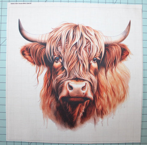 Fabric Panel 14"x14" Highland Cow 100% Cotton Quilting Panel Square AM465...