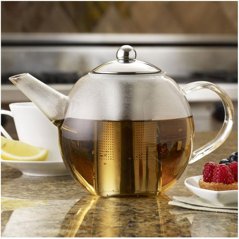 BonJour Tea Glass Teapot with Stainless Steel Infuser, 23.7 Ounce, Clear...