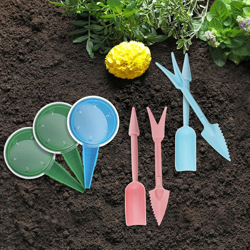 Andiker 5pcs Small Garden Seed Planter Tool, Plastic Mini Garden Tool Set 2 in 1 Multifunctional Small Shovel and Adjustable Hand Seed Sower for S...