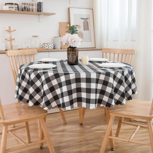 MANGATA CASA Black Gingham Round Tablecloth-Checkered Table Cloth Waterproof Kitchen & Table Linens-Polyester Buffalo Plaid Wrinkle Free Table Cov...