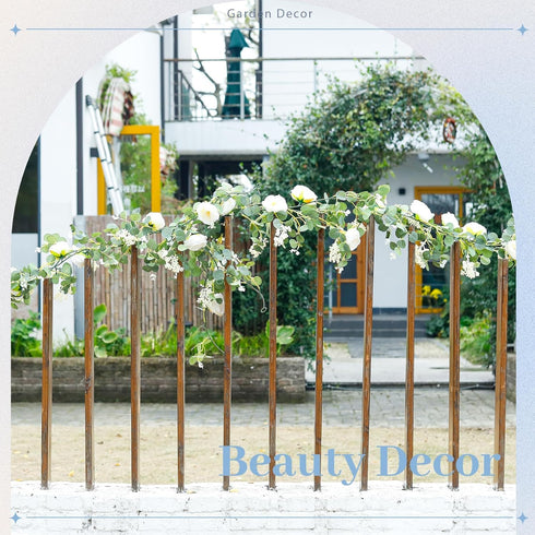 Der Rose 2Pcs Artificial Eucalyptus Flower Garland with Fake Rose Flower Vine Seeded Eucalyptus Leaves Greenery Garland for Wedding Table Runner B...