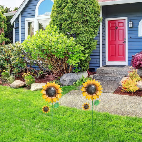 YEAHOME Garden Decor for Outside, 2 Pack 22.4“ Sunflower Garden Stakes Spring Decor, Metal Flowers with Shaking Head Yard Art for Outdoor Yard Law...