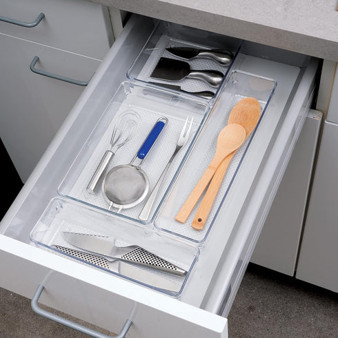 Oggi Clear Drawer Organizer - 3" X 9.5" - Ideal for Organizing Kitchen Drawers, Office, Desk, Silverware, Kitchen Utensils, Cosmetics and Bathroom...