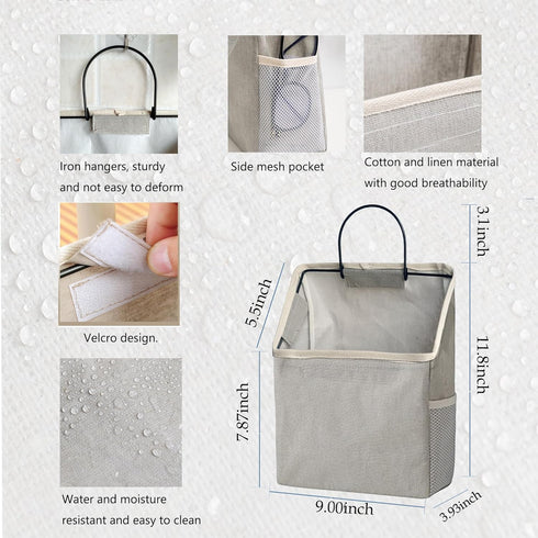 2 Pack Wall Hanging Storage Bag, Hanging Organizer Bag with Sticky Hook, Wall Organizer for Dormitory Bathroom Bedroom Kitchen (Grey)...