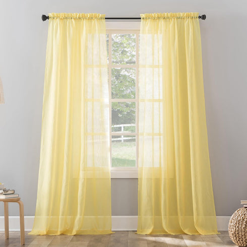 No. 918 Erica Crushed Sheer Voile Rod Pocket Curtain Panel, 51" x 95", Yellow...