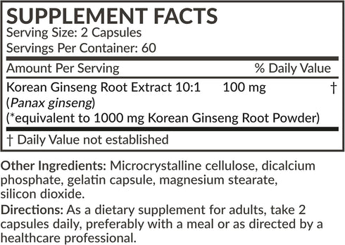 Futurebiotics Korean Panax Ginseng 1000 MG Per Serving Energy, Memory & Brain Health Support, Non-GMO, 120 Capsules...