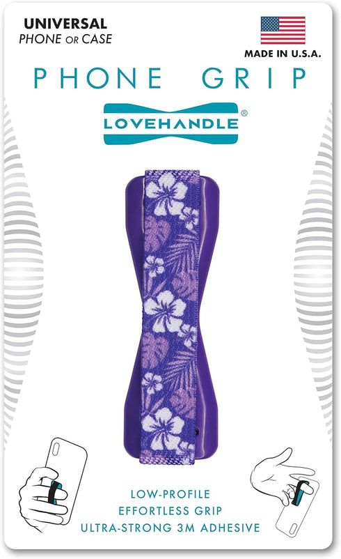 LOVEHANDLE Universal Phone Grip for Most Smartphones, Mini Tablets and Cases, Hibiscus Purple Design Elastic Strap with Purple Base, lh-01-hibiscu...